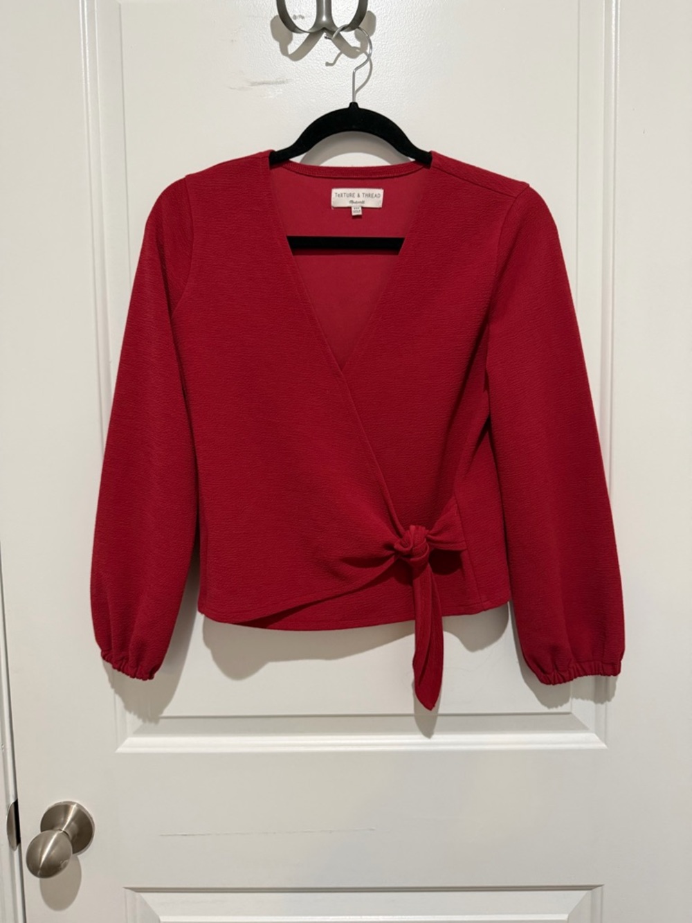 Madewell Red Textured Wrap Top